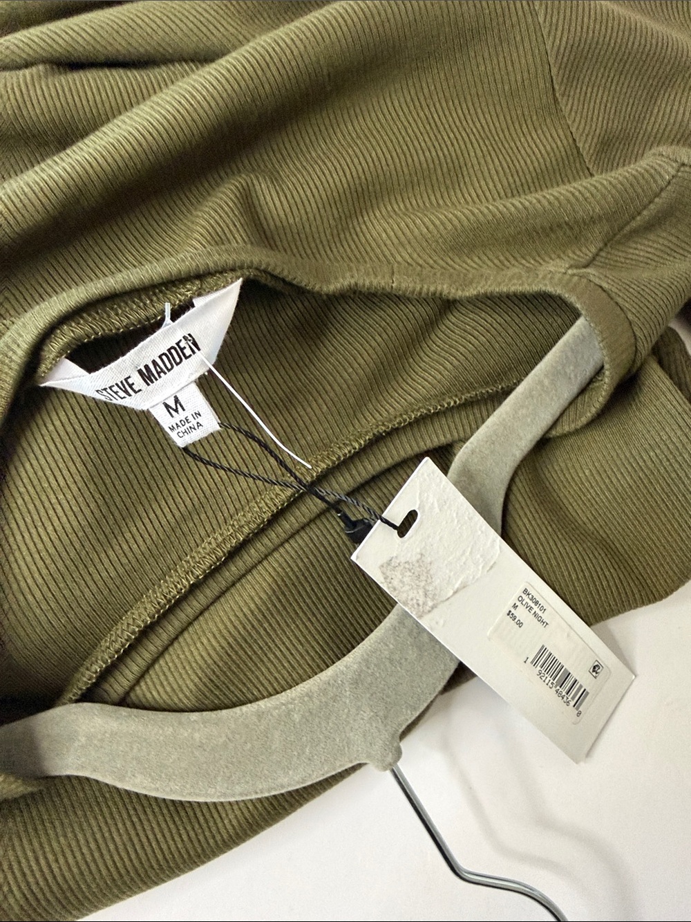 Steve Madden Olive Long-Sleeve Ribbed Drawstring Dress Women’s size M - Picture 7 of 9